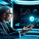 A dynamic holographic display shows key metrics and a clear path forward, representing how Decision Intelligence provides actionable insights for business growth.
