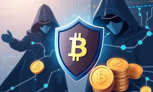 DeFi governance protecting digital assets from cyber attack with blockchain security shield