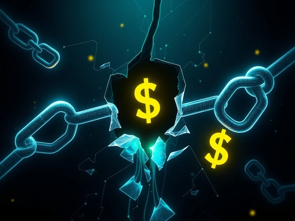 DeFi liquidity security breach showing vulnerable blockchain connections and financial leakage