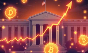 DeFi market growth chart showing upward trend amid Federal Reserve policy speculation