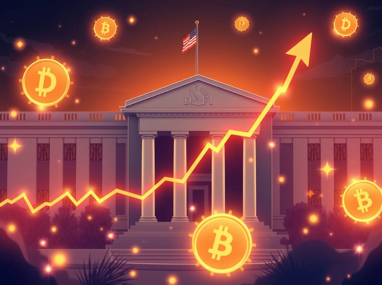 DeFi market growth chart showing upward trend amid Federal Reserve policy speculation