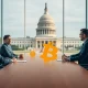 Cryptocurrency executives discussing Digital Asset Market Clarity Act legislation in Washington DC meeting