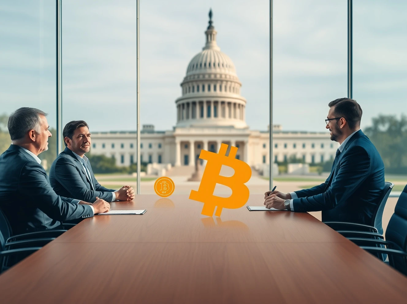 Cryptocurrency executives discussing Digital Asset Market Clarity Act legislation in Washington DC meeting
