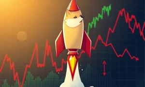 Dramatic DOGE surge showing cryptocurrency price rocket amid volatile market conditions