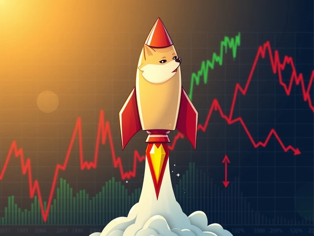Dramatic DOGE surge showing cryptocurrency price rocket amid volatile market conditions