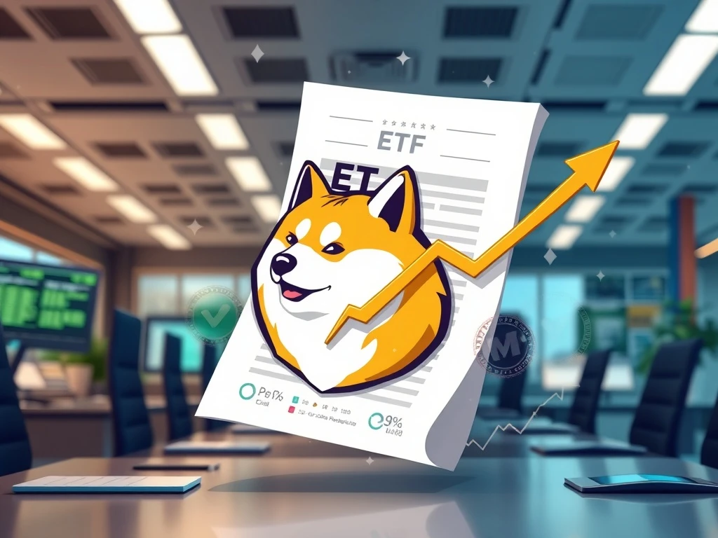 Dogecoin ETF regulatory approval process showing transformation from cryptocurrency to investment fund
