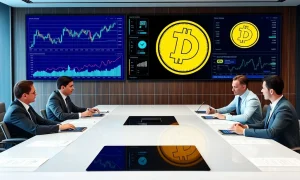Dogecoin institutional transformation led by Elon Musk's lawyer Alex Spiro in corporate boardroom setting