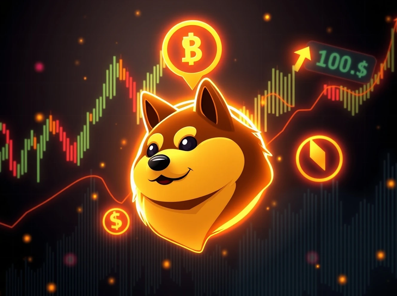 Dogecoin price chart showing bullish technical indicators and potential breakout pattern