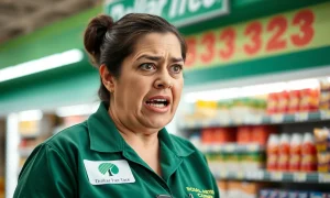 Frustrated Dollar Tree employee discussing controversial store policy affecting workers