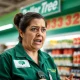 Frustrated Dollar Tree employee discussing controversial store policy affecting workers