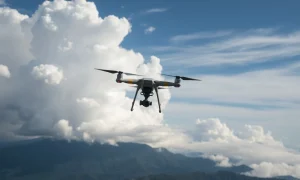 Drone cloud-seeding operation demonstrating weather modification technology in controlled airspace