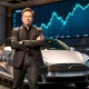 Elon Musk making strategic Tesla stock investment decision with market charts