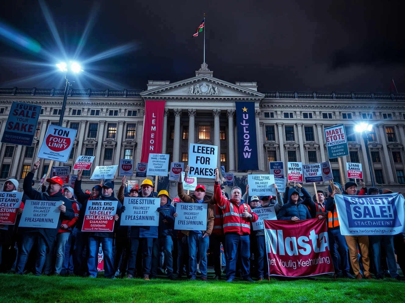 Workers protesting for Employment Rights Bill protections outside Parliament building