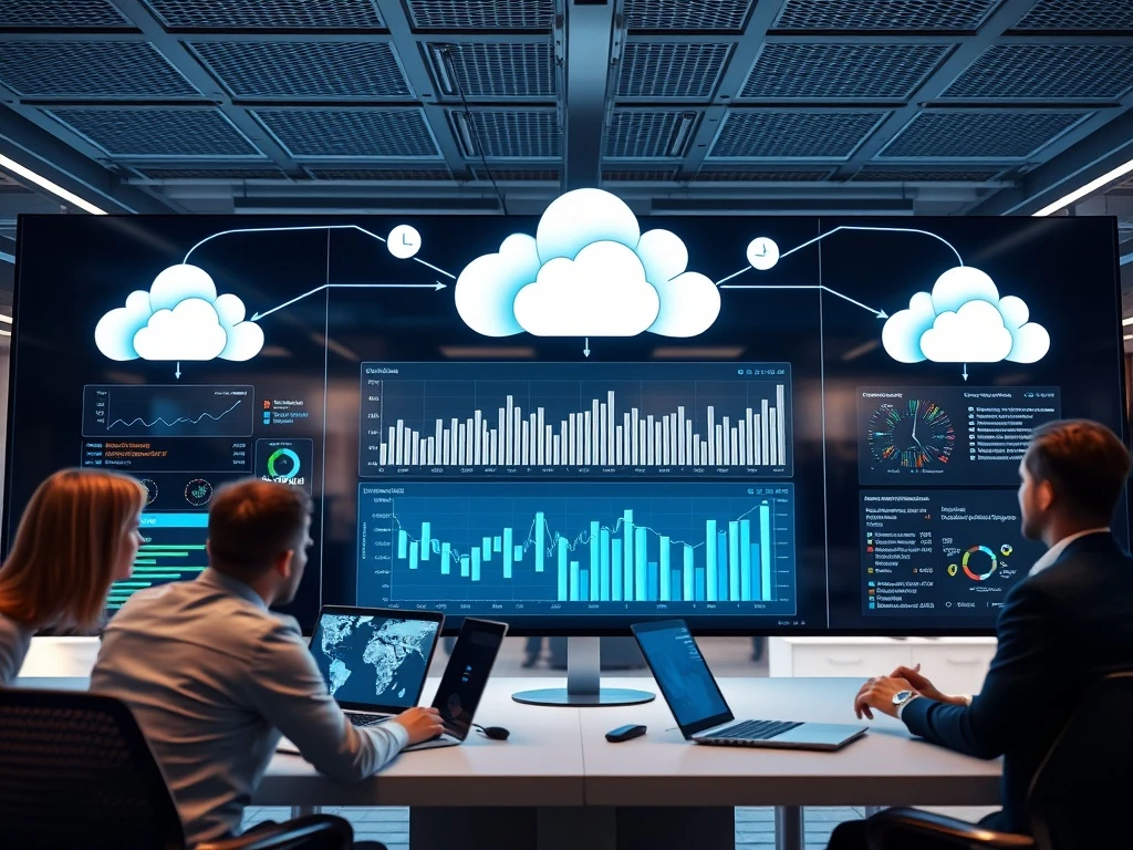 Modern enterprise data integration dashboard showing real-time data flow between cloud systems and analytics platforms