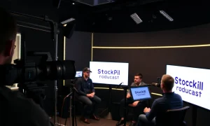 StockPil Equity podcast video recording session with tech hosts discussing latest news