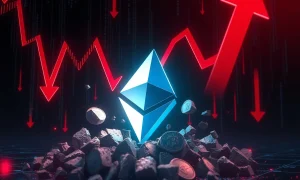 Ethereum leading crypto liquidations during market downturn with cascading price drops