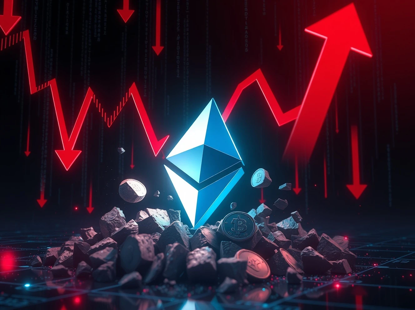 Ethereum leading crypto liquidations during market downturn with cascading price drops