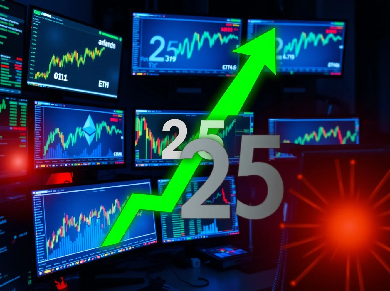 A high-leverage trader's screen showing a significant Ether (ETH) price surge, representing James Wynn's bold Ether long strategy.