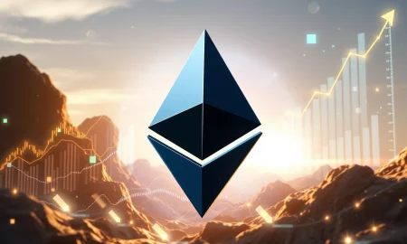 Charts and data streams symbolizing the strong fundamentals and investor confidence driving the Ether price towards the $5,000 mark.