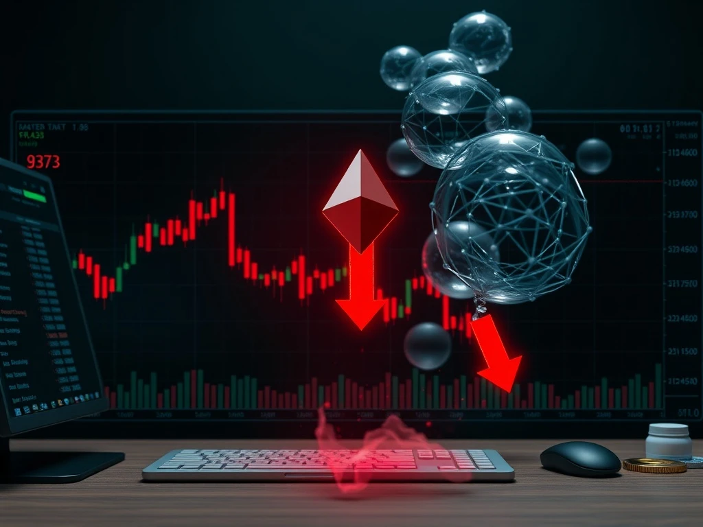 Ethereum bubble burst showing dramatic price collapse and market panic indicators