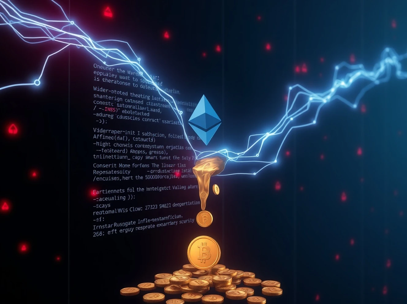 Ethereum DeFi security breach showing digital funds draining from smart contract vulnerability