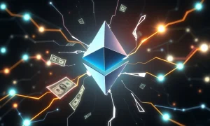 Ethereum DeFi security breach showing digital vulnerability and stolen cryptocurrency funds