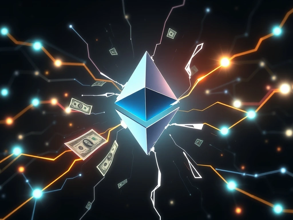 Ethereum DeFi security breach showing digital vulnerability and stolen cryptocurrency funds