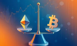 Ethereum Flippening scenario showing ETH surpassing Bitcoin in market dominance with institutional adoption metrics