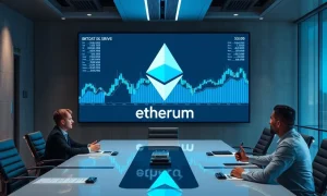 Corporate Ethereum institutional adoption strategy meeting with financial analytics