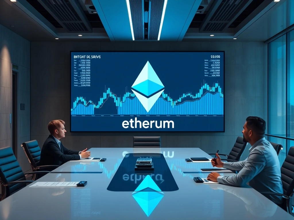 Corporate Ethereum institutional adoption strategy meeting with financial analytics