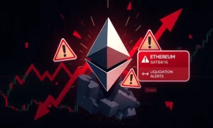 Ethereum liquidation risk warning showing price collapse and market volatility indicators
