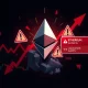 Ethereum liquidation risk warning showing price collapse and market volatility indicators