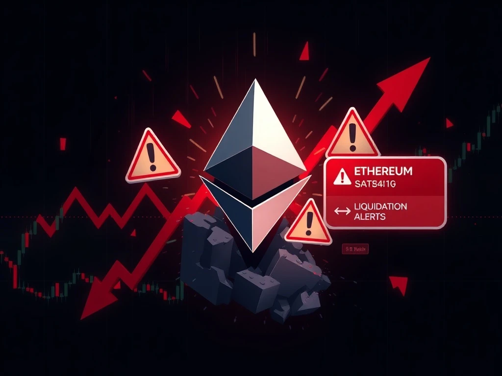 Ethereum liquidation risk warning showing price collapse and market volatility indicators