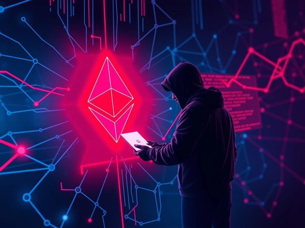 Ethereum malware attack showing blockchain security breach with malicious code infiltration
