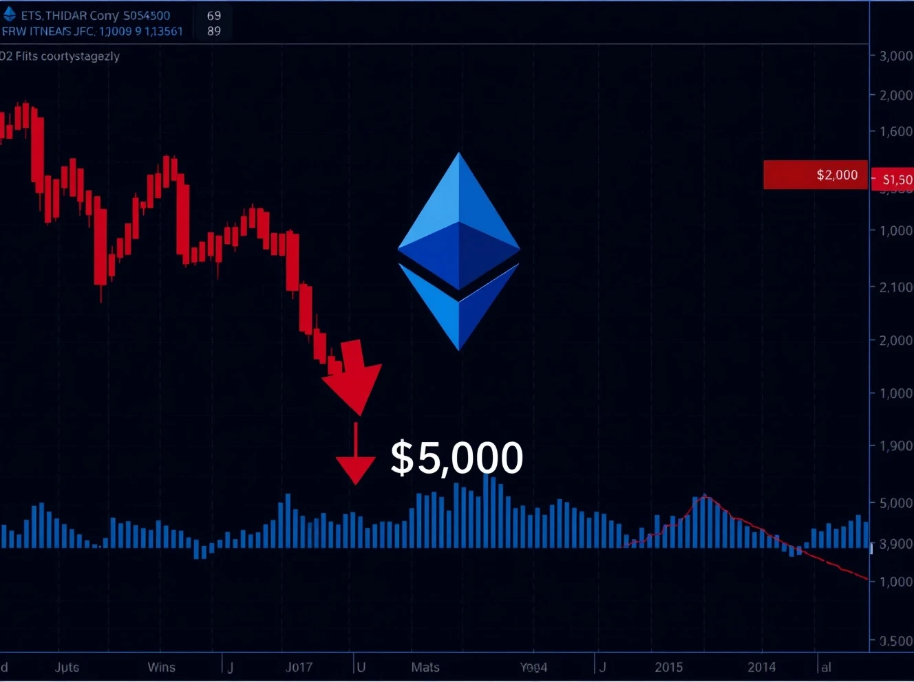 Ethereum price chart showing dramatic drop below critical $4,000 support level