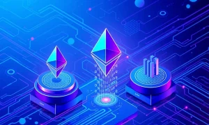 Ethereum staking infrastructure showing validator nodes and institutional investment flows
