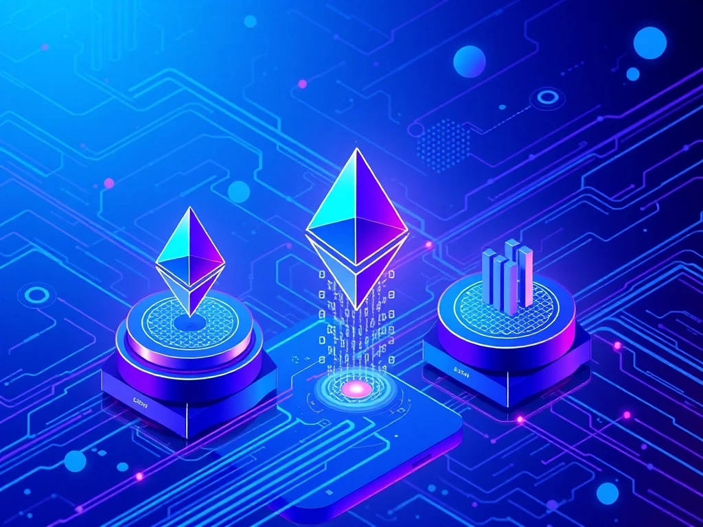 Ethereum staking infrastructure showing validator nodes and institutional investment flows