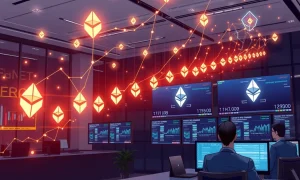 Ethereum staking validators forming queue with institutional investors monitoring blockchain network performance