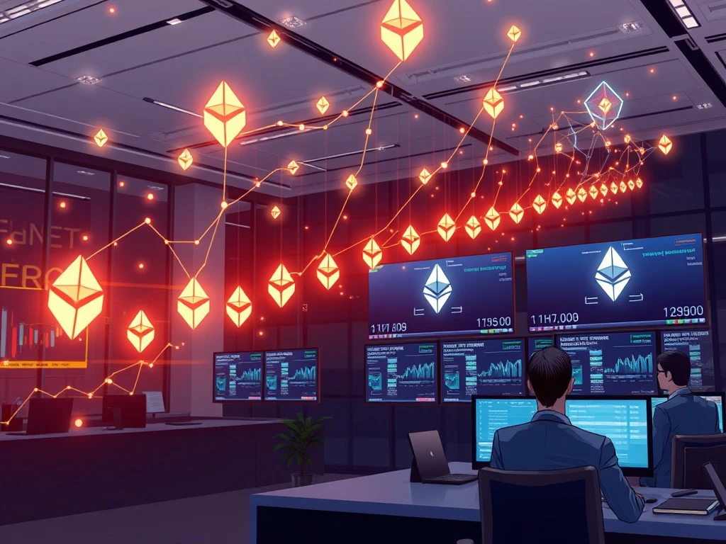 Ethereum staking validators forming queue with institutional investors monitoring blockchain network performance