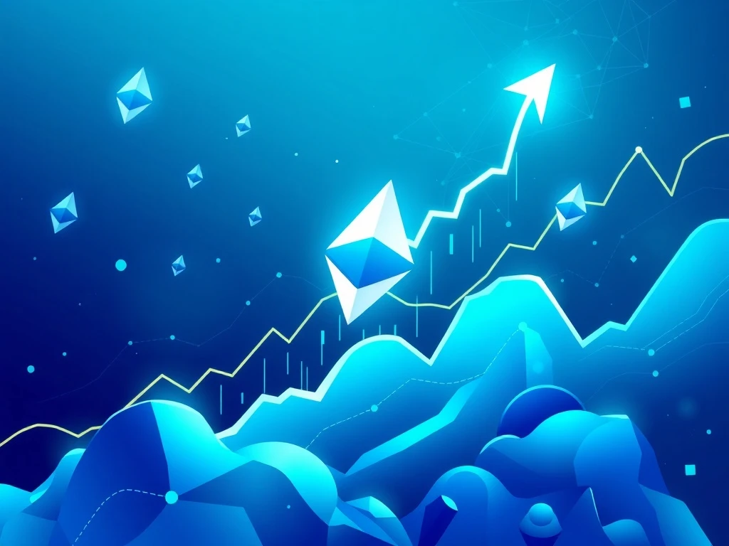 Ethereum surge price chart showing dramatic upward movement with blockchain network background