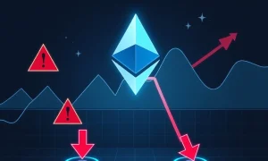 Ethereum trading chart showing liquidation points and risk warning indicators for cryptocurrency investors