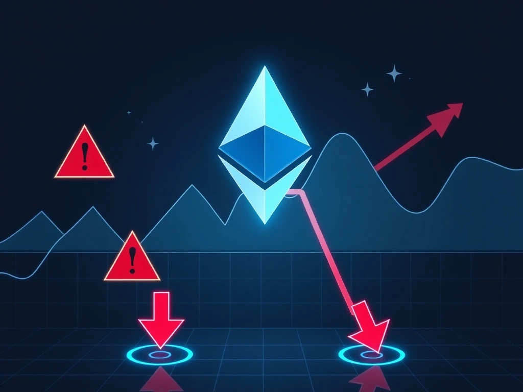 Ethereum trading chart showing liquidation points and risk warning indicators for cryptocurrency investors