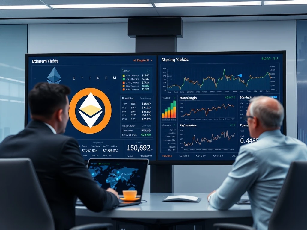 Ethereum yield opportunities dashboard showing staking returns and institutional investment growth metrics