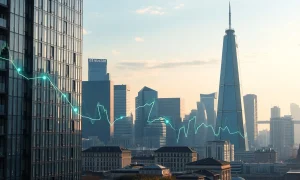 European Wall Street tech revival showing financial data flowing between modern city buildings