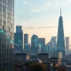 European Wall Street tech revival showing financial data flowing between modern city buildings