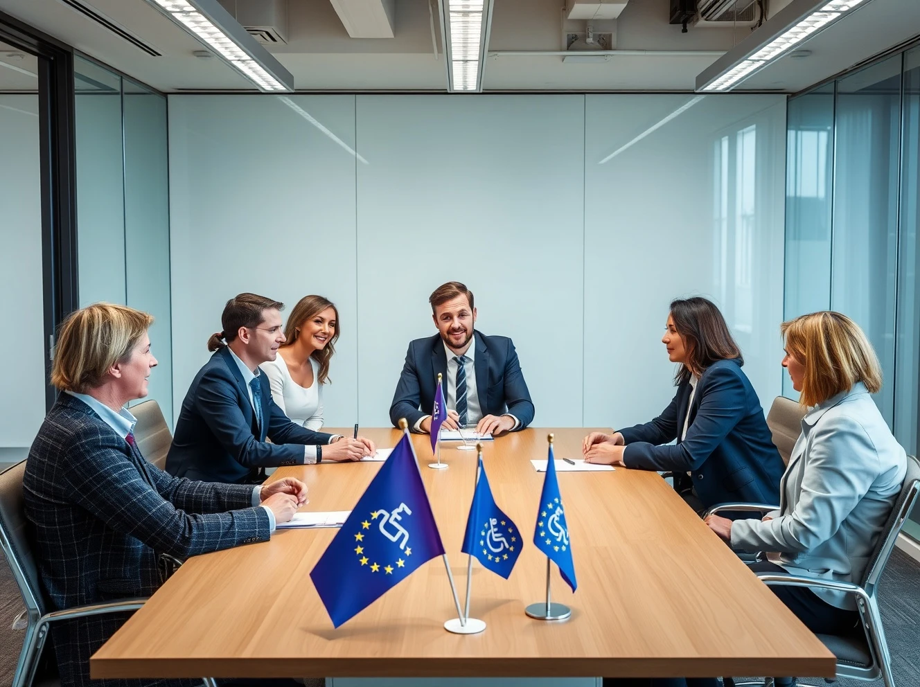Business team implementing European Accessibility Act 2025 compliance strategy for digital inclusion