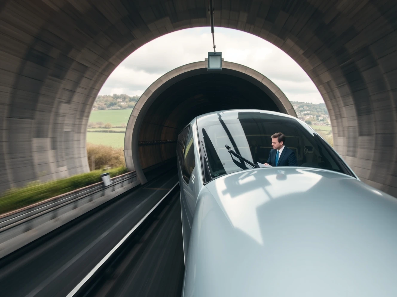Eurostar rival bid high-speed train emerging from Channel Tunnel toward Kent stations