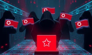 Critical security alert showing fake North Korean developers infiltrating cryptocurrency platforms through cyber attacks