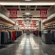 Fashion retail store undergoing Chapter 7 bankruptcy liquidation with empty racks and closure signs