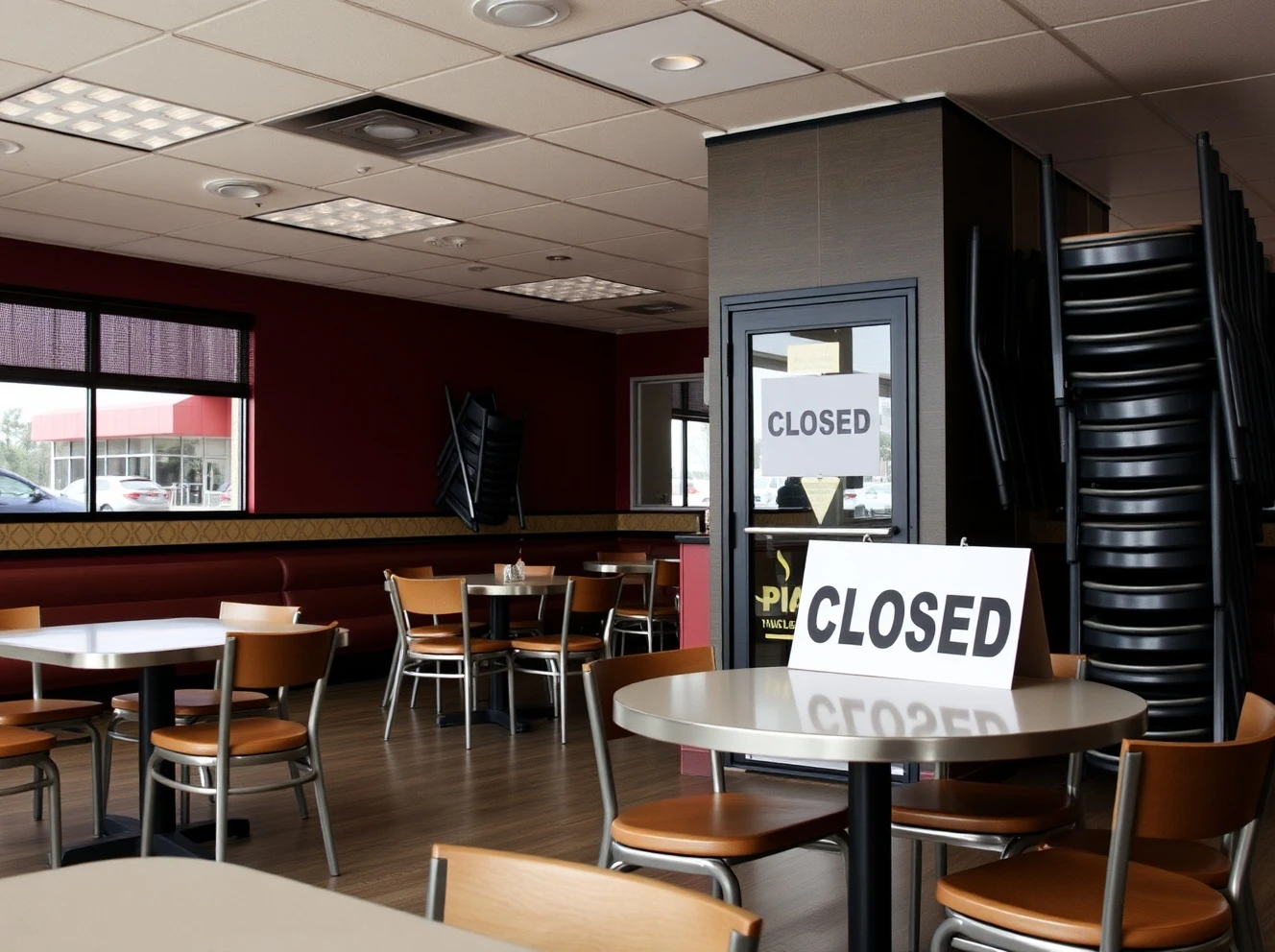 Fast-casual restaurant chain Chapter 7 bankruptcy closure with empty dining area